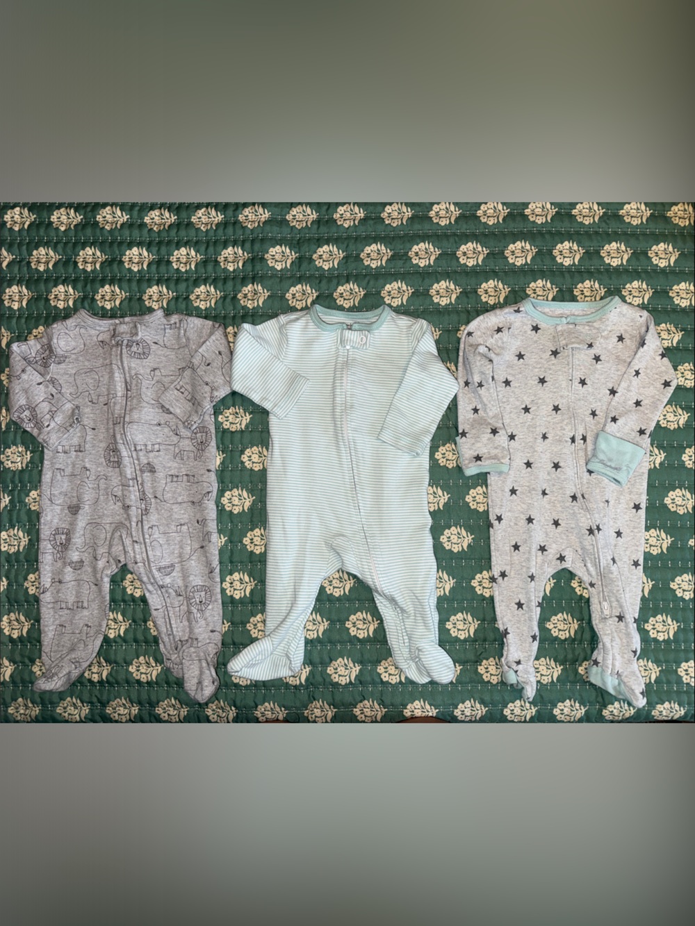 3-Pack Baby One-Piece Footed Pajamas in Gray, Mint, and Heather